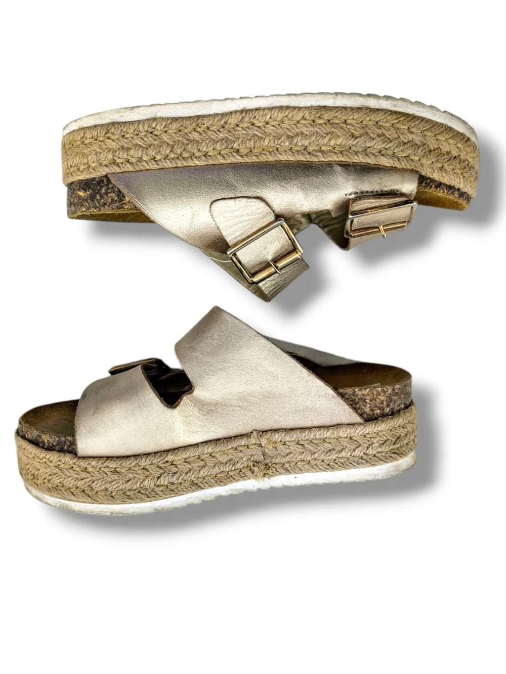 Steve Madden Annika Gold Metallic Leather Espadrille Platform Sandals, Size 7